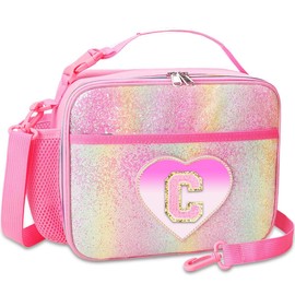 RHCPFOVR Kids Initial Lunch Bag - Insulated Lunch Box for Boys Girls,Washable Lunch Bag and Reusable Toddler Leak-proof Lunchbox for School and Daycare Pink C