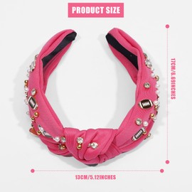 Football Headband for Women, Wide Top Football Headpiece Pearl Rhinestone Football Knotted Headband Rugby Charm Crystal Hairband Sports Hair Accessories for Fan Games (Pink)