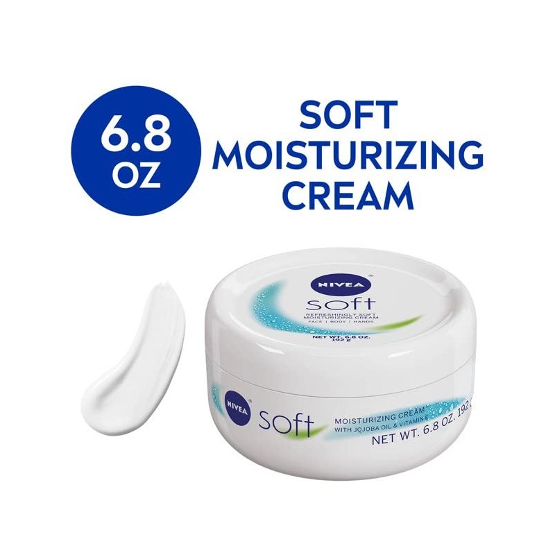 Nivea Soft Moisturizing Cream Face/Body/Hands 6.8 Ounce Jar