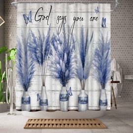 WELMECO God Says You are Shower Curtain Floral Shower Curtain Farmhouse Bathroom Decor 72x72inch Polyester Fabric (Blue)