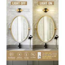 Emak Black and Gold Vanity Lights for Mirror, Modern 22 Inch Bathroom Light Fixtures with Clear Glass Shade, 2-Light Cylinder Wall Sconce for Bathroom, Bedroom, Hallway, VL085-BKBGD-2
