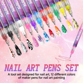12 Colors Nail Art Pens Set,Nail Art Markers Polish Pen for 3D Nail Art,DIY Nail Art Marker Drawing Painting Liner Pen,Waterproof and Quick-drying Nail for DIY Nails Art Design Manicure Tools