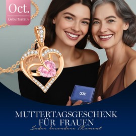 CDE Necklace Women's White Gold Heart Chain Copper Birthstone Gifts for Her Mother's Day Birthday Christmas for Women Mum, Copper, Zircon