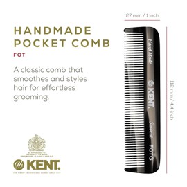 Kent FOT Black Graphite Fine Tooth Comb for Men - Handmade Pocket Comb for Travel, Styling, Fine or Thinning Hair, Mustache and Beard Care Handpolished Saw-Cut Made in England