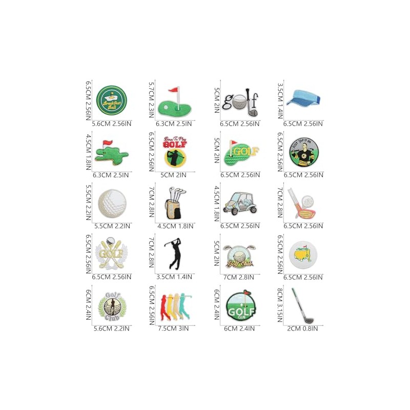 20pcs Cute Golf Club Iron-On Patches for Clothing & Accessories