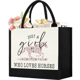 Horses Canvas Tote Bag, Cute Horse Gifts for Women, Horse Lover Gift Aesthetic Beach Bag Reusable Grocery Bag, Birthday Christmas Horse Stuff Gift for Daughter Friends Sisters Bestie Who Loves Horses