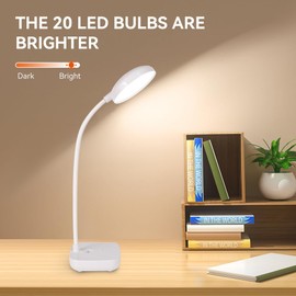 Small Led desk lamp rechargeable,Battery powered gooseneck lamp black,20pcs eye protection lamp bead,3 color lights,Adjustable brightness,400 lumens,Small table lamp,Rechargeable desk light for office