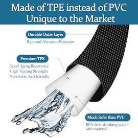 Gnimihz Garden Hose 50ft, Made of TPE(Not PVC), Ultra-Light & Flexible Water Hose with Solid Brass Fittings, Non-Shrinking, Easy to Storage, Drinking Water Safe Material, All-weather, Black, Newbox | Gnimihz