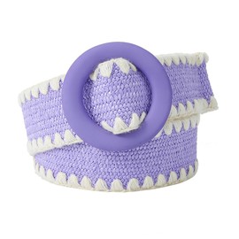 beltox fine Women PP Straw Braided Elastic Belt Thread Deco Edge with Round Buckle(Purple,XS-XL(28-40 inch stretch range))
