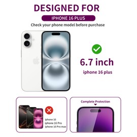 Ifaeveus 2 Pack Privacy Screen Protector for iPhone 16 Plus Tempered Glass for 16Plus 6.7inch Private Saver Anti-Spy Anti-Blue Light Eye Protection Anti-Scratch Full Coverage