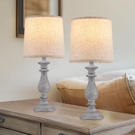 Piodo Lamps Set of 2 Vintage Rustic Farmhouse Table Lamps Bedside Reading Lamp Bedroom Nightstand Living Room Teapoy Lamp, Desk Light, 22 Inch High,Light Grey, with Fabric Shade, Bulb Not Included