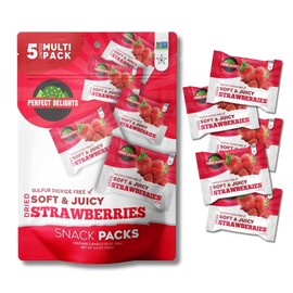 Perfect Delights Snack Pack Strawberries, Sun-Dried Strawberries, On-the-Go Vegan, Healthy Snack, Easy-to-Carry Dried Strawberries, Perfect for Kids & Adults - 5 Pack