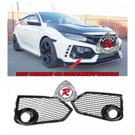 BaysonR Fits 17-21 Honda Civic Type-R FK8 Open Mesh Fog Light Grill Covers (Gloss Black)