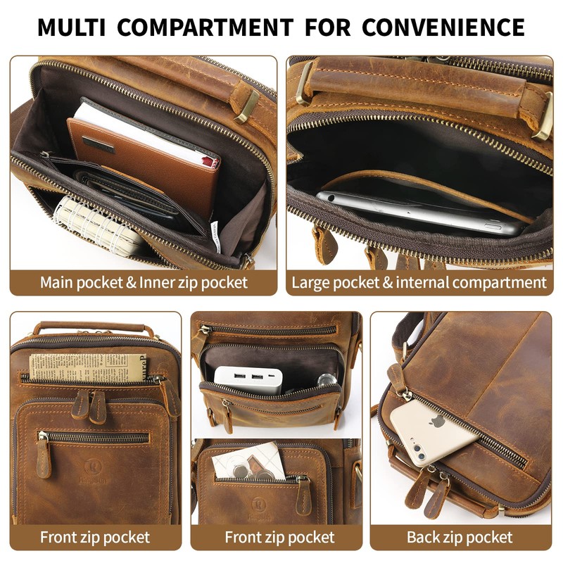 Ringsun Small Leather Travel Bag Zipper Crossbody Shoulder Bag Messenger