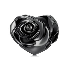 BABAMIA Black Rose Charm Heart Charm for Bracelets | Infinity Love 925 Sterling Silver Dainty Bracelet Charms for Women | Birthday Valentine's Day Jewelry Gift