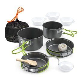 Lixada Camping Pot Set 11-Piece Camping Cookware Camping Tableware 2-3 People with Folding Spoon Fork Cutter Cup Outdoor Cookware Se for Hiking Outdoor BBQ Picnic
