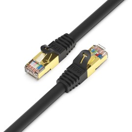 Tera Grand - Premium CAT7 Double Shielded 10 Gigabit 600MHz Ethernet Patch Cable for Modem Router LAN Network, Gold Plated Shielded RJ45 Connectors, 75 ft Black