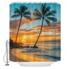 QSSMQS Tropical Beach Shower Curtain Palm Tree Ocean Sunset Orange
