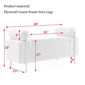 KEIKI Linen Ottoman Bench with Storage & Cylindrical Armrest, Upholstered Seating Foot Rest Stool Furniture for Bedroom, Living Room, Entryway, Green