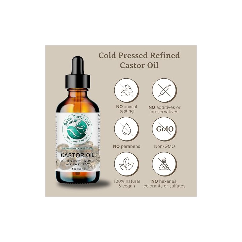 Bella Terra Oils Aceite de ricino, 16 onzas, 100% puro