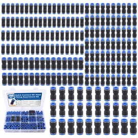 Ailbiuko 200PCS Quick Connect Air Hose Fittings,1/8",1/4",5/16",3/8",1/2" & 4/6/8/10/12mm Straight Push to Connect Fittings,Quick Release Pneumatic Air Line Fitting