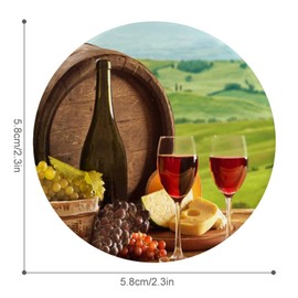 Red Wine Bottle Glasses Bread with Wooden Barrel Green Landscape 5 PCs Round Brooch Pin, Unisex Smooth Surface Lapel Tie Pin, Tin Plate Badge Jewelry Crafts Decor for Costume Accessory Men Women