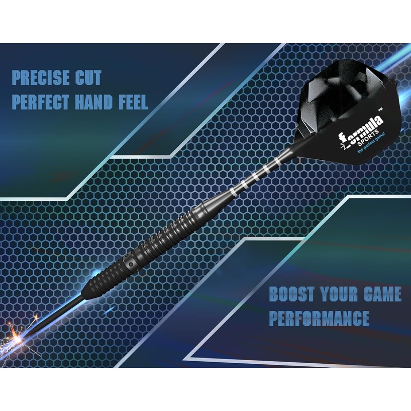Formula Sports 90% Tungsten Darts Set 21g/22g/23g/24g, Professional Steel Tip