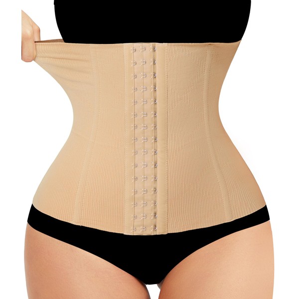LODAY Waist Trainer Corset Shapewear Tummy Control Body Shaper Waist Cincher for Women Postpartum Belly Band Wrap(L,Beige(hook))
