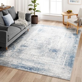 Dripex Abstract Indoor Area Rug, Washable 5x7 Blue Rug - Resist Stain & Non-Shedding, Non-Slip Bedroom Contemporary Area Rugs Fluffy Carpet for Living/Kids Room Kitchen, Mist Blue Floor Mats for Home
