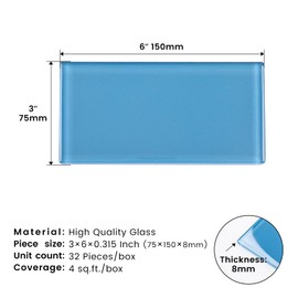 Adedeo Glass Subway Tile 3 x 6 Inch Vanadium Blue for Kitchen Backsplash Bathroom Wall Pack of 32 Sheets