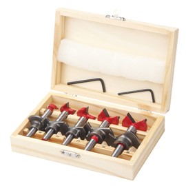 HPHOPE Forstner Bit Set 5Pcs Adjustable Positioning Drill, 15/20/25/30/35mm Forstner Bits for Wood Drilling, Cemented Carbide Woodworking Hole Saw with Depth Stoper (Depth Range 10-40mm)