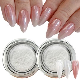 GZMAYUEN 2Pcs White Chrome Nail Powder, Pearl Nail Chrome Powder Magic Clear Mirror Effect Nail Glitter White Shimmer Pigment Dust for Nails Art Design