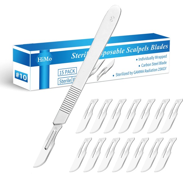 HiMo 15 Pack Surgical Blades #10 with Stainless Steel Scalpel