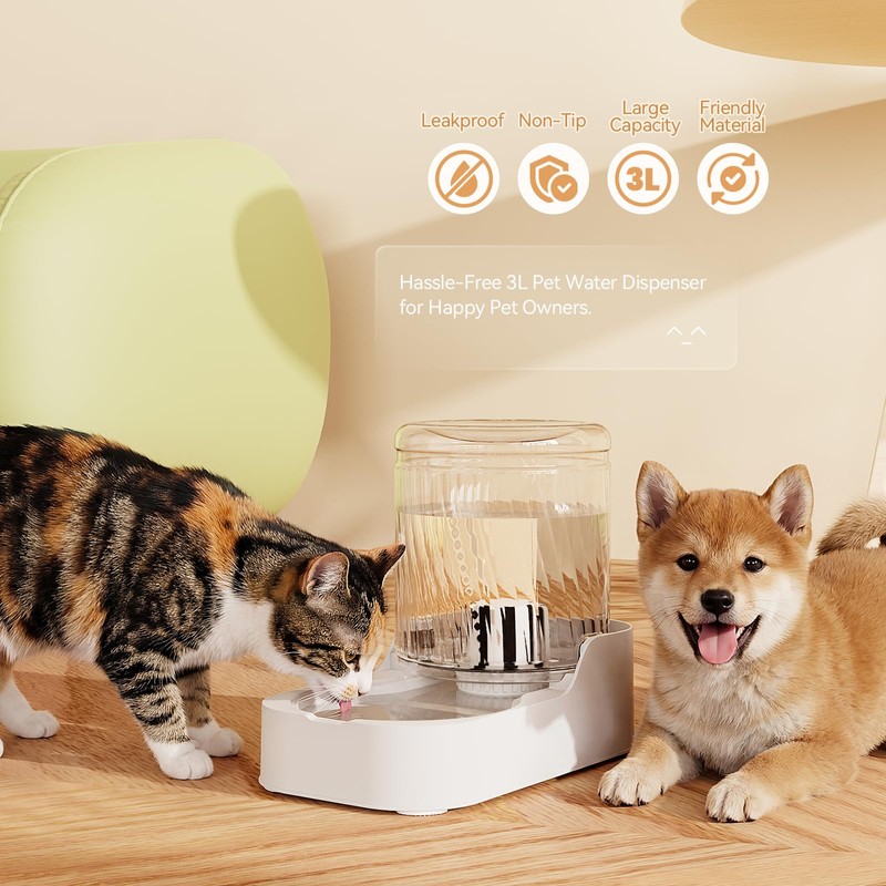 JUNSPOW Automatic Cat Water Dispenser, Dog Water Bowl Dispenser Adjustable