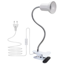 E27 Clamp Light Lamp Holder with Clip, Metal Lampshade Clamp Lamp with 220 cm Cable, Reading Lamp with 10 mm Thick 40 cm Long Gooseneck Clamp Lamp Bed with Switch for Work Room, Bedroom