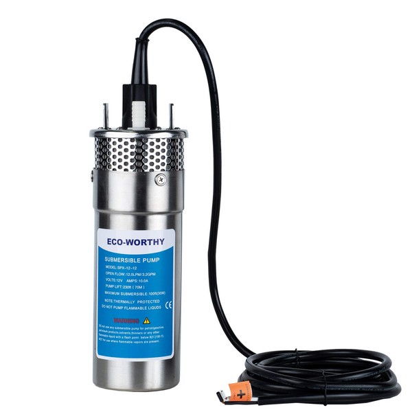 ECO-WORTHY 12V DC Submersible Deep Well Pump, MAX Flow 3.2GPM,
