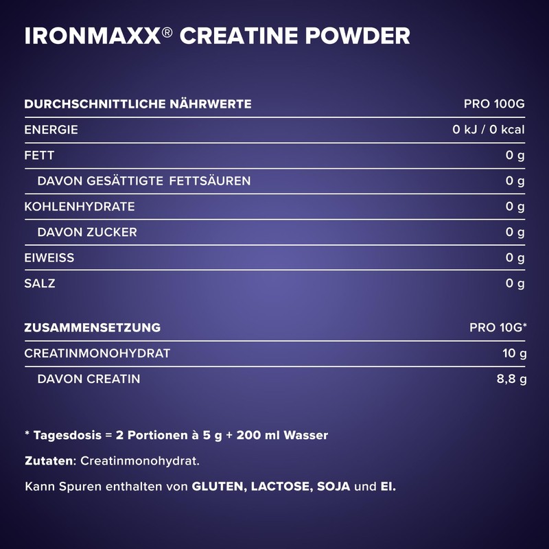 IronMaxx Creatine Monohydrat-Pulver - Neutral 250g Dose | Hochdosiert Mit