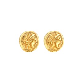 Elli Women's Stud Earrings Amtik Coin Vintage in 925 Sterling Silver Gold-Plated, Sterling Silver, None