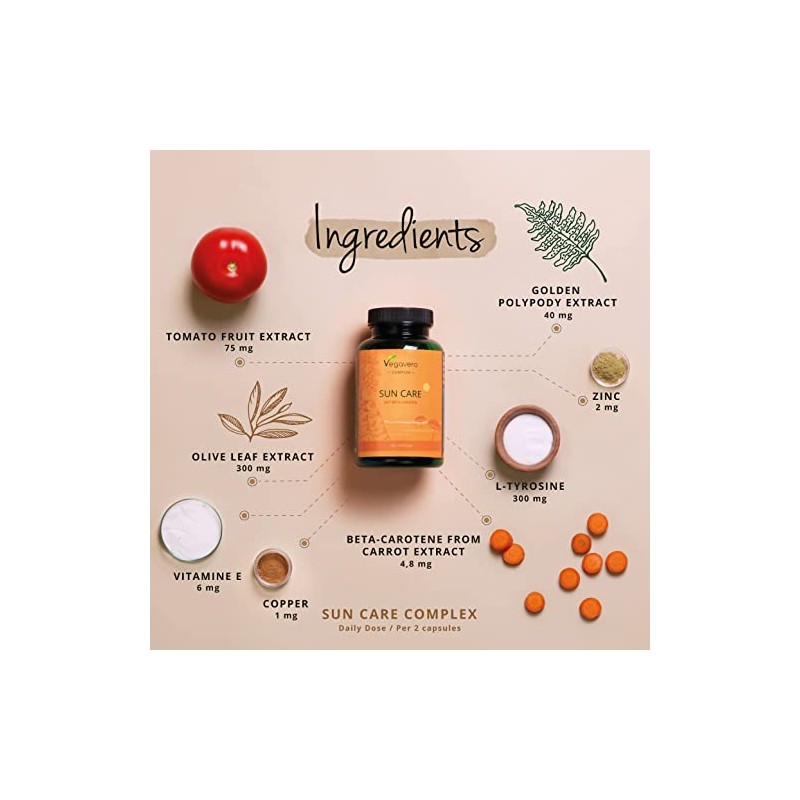 Tanning Capsules Vegavero® | with Beta Carotene, Vitamin E, L-Tyrosine,