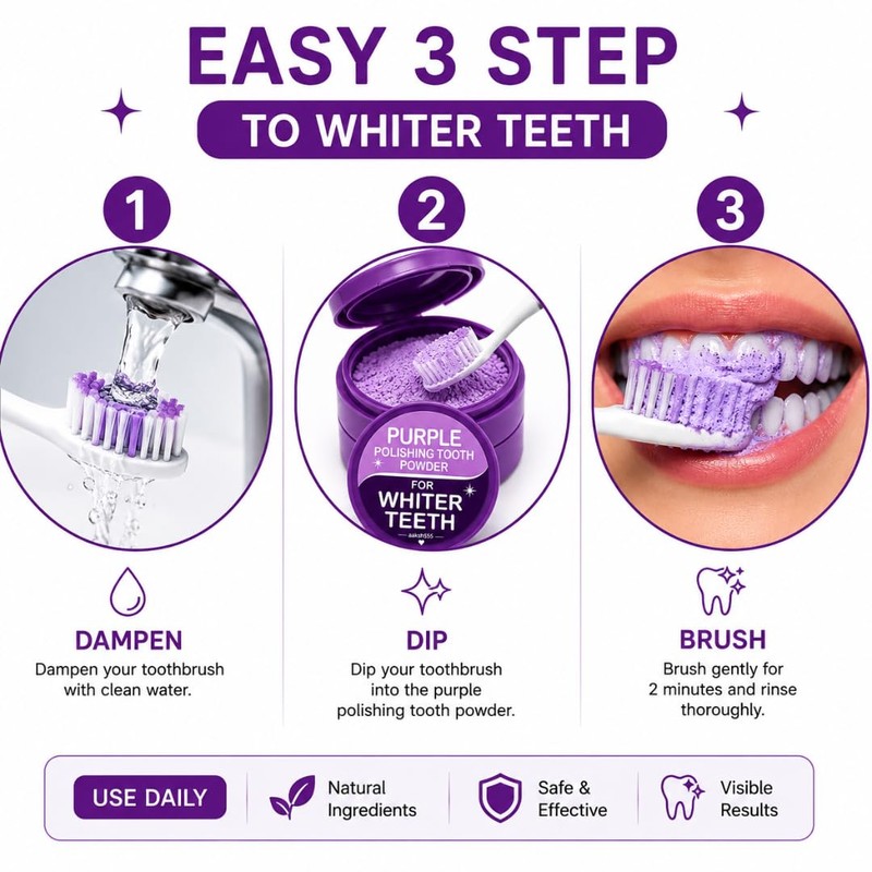 AAKSH555 Purple Polishing Tooth Powder, Purple, 30g