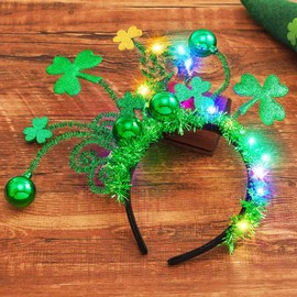 CAKURE Light Up St Patricks Day Headband LED Shamrock Ball Headbands Holiday Party Costume Headwear Green Hair Accessories