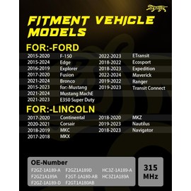 Oktiger Sensor TPMS 315MHz Preprogramado Compatible con Ford F150 2015-2020, Explorer 2016-2019, Edge 2015-2024, para Mustang Fusion Flex Ranger, para Lincoln, OE#F2GZ1A189A