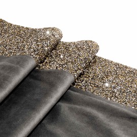 Luminous Border Table Runner, Sparkling Rhinestones on Soft Velvet, for Elegant Home Dining Table, Event, Wedding, Charcoal, 13x72, Sold Individually