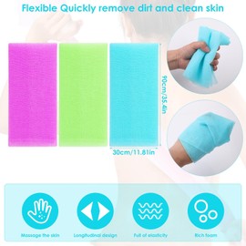 3 PCS Exfoliating Washcloth Japanese Exfoliating Bath Towel Nylon Body Back Shower Scrubber Beauty Washcloth African Net Loofah Exfoliator Sponge Brush Remove Dead Skin (Blue+Pink+Green)