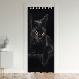 Black Cat Door Curtain for Doorway Privacy, Cute Kitten Pet Closet Door Cover Curtain for Bedroom Living Room, Insulated Thermal Curtain, Room Divider Curtain Cover 42x80 Inch 1 Panel