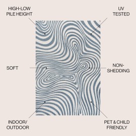 JONATHAN Y SCN103E-3 Maribo High-Low Abstract Groovy Striped Dark Blue/Cream 3 ft. x 5 ft. Indoor/Outdoor Area Rug for Patio, Backyard, Living Room, Bedroom, Office, Hose-Washable