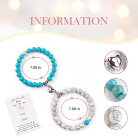 Matching Couple Bracelets Healing Crystal Bracelets for Couples Matching Heart Bracelet for Lover Him & Her Boyfriend Girlfriend Valentine's Day Gifts (Blue+ White Turquoise)