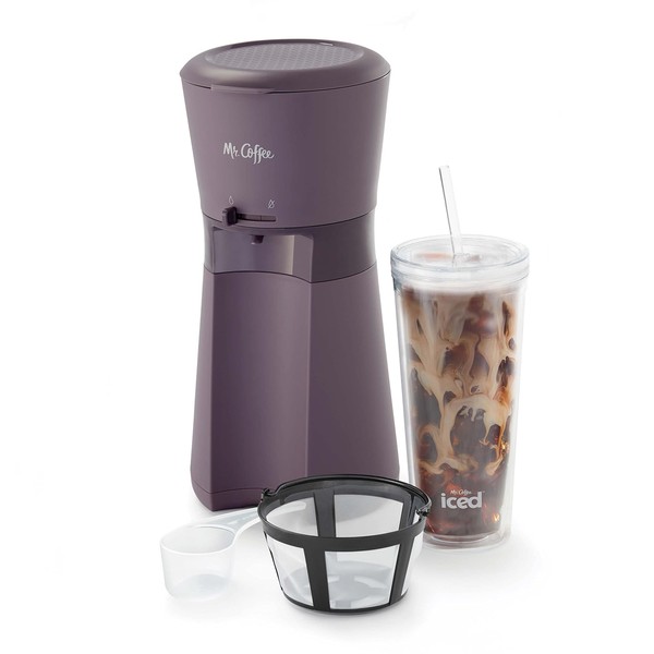 Mr. Coffee Iced Coffee Maker, Single Serve Machine with 22-Ounce Tumbler and Reusable Coffee Filter, Lavender
