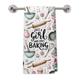 PIUD Gifts for Baking Lovers Women Kitchen Towels, Baker Gifts, Just a Girl Who Loves Baking Hand Dish Towels for Kitchen Bakery, 16x24 Inch