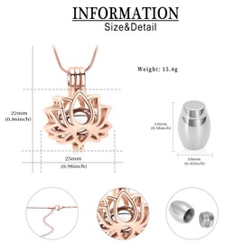 AIWENXI Cremation Jewelry Lotus Flower Urn Necklaces for Ashes Stainless Stell Memorial Ash Pendant Necklaces with Mini Urn Keepsake Ash Jewelry for Men Women Gifts with Funnel Filler Kit